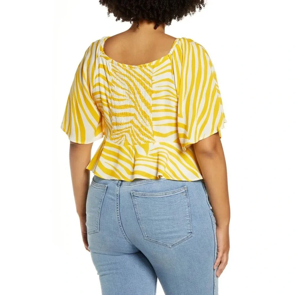 ✨2/$20 11 HONORÉ Fatima Zebra Stripe Cotton Peplum Top Yellow 11 HONORE 12W 12 - Picture 10 of 12